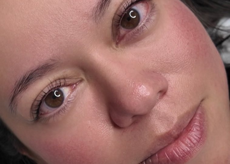 Close-up of natural lashes after a Korean lash lift